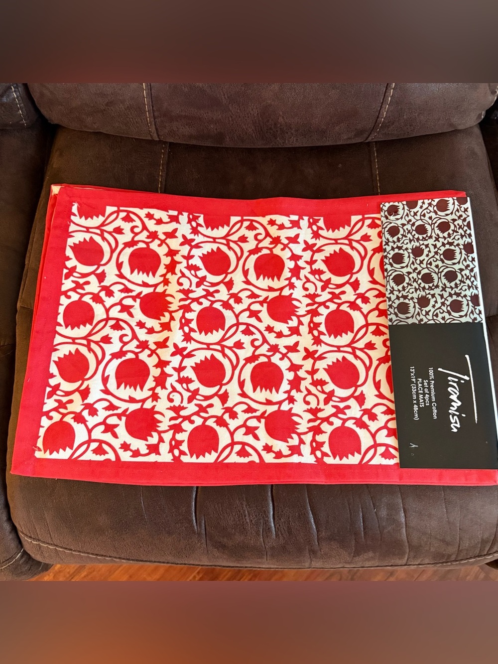 Tiramisu Crimson Bloom Blocked Printed Cotton Placemats (2) Available